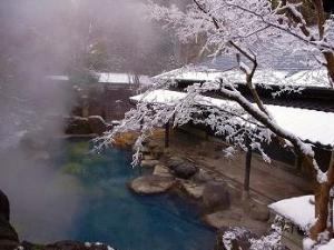 雪景色のびょうぶ岩露天風呂