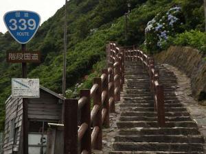 階段国道339号線。当時の関係者が現地を見ずに図面上で指定。362段あります。