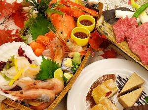 屈斜路和牛とタラバ付海鮮舟盛