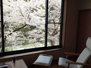 和洋室「花浅葱」春になると大きな窓からは満開の桜が独り占めできます。