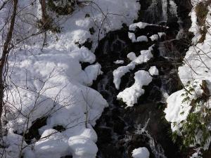 ホテル前の風景／ホテル前にはニセコアンベツ川の渓流が。冬のニセコに癒されるひととき。