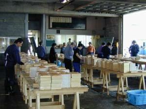 生ウニの競り前の検品、値踏み