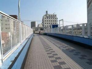 歩道橋を登るとすぐに右側にホテルが見えます