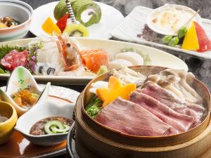 2014年9月〜11月「笑福御膳」登別牛と北海道産きのこのセイロ蒸しがメイン