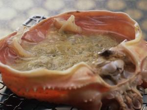 活けかにの「甲羅焼きかにみそ」　フレッシュならでは味わい