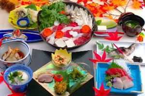 大山名水より生まれる豆腐料理と山海料理といのしし鍋
