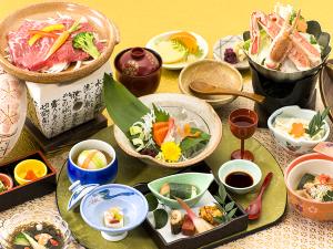 ずわいガニの味鍋と牛陶板焼きがメインの会席