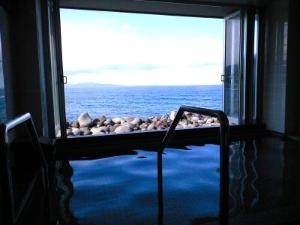 お風呂から見ることができる、見渡す限りの青い海