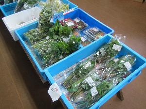 道の駅あに直売所　夏は様々な山菜が販売されています。