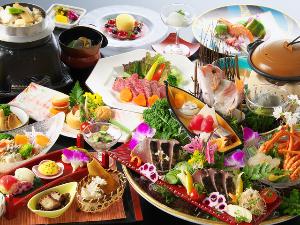 【春の彩り会席】春を感じるお料理を中心に、伊勢海老刺身や黒毛和牛焼きしゃぶや、クマ海老ローストなど