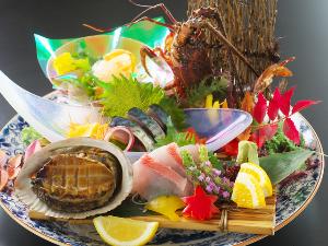 【刺身皿鉢】伊勢海老姿造りやアワビなどメインに土佐湾で獲れた新鮮な魚介類のお刺身