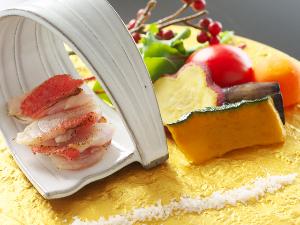 「冬の美味」室戸金目鯛と地場野菜、土佐ベルガモットソルト添え