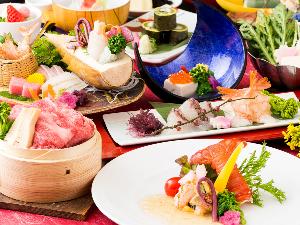 近江牛せいろ蒸しがメインの会席料理（春のお料理イメージ）