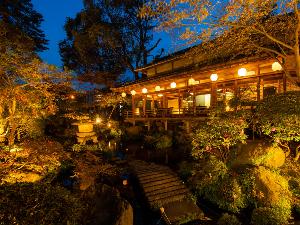 薄暮の日本庭園