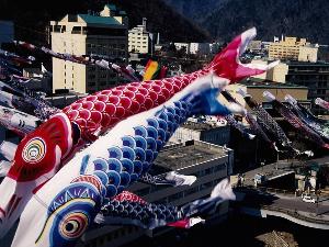 定山渓の風物詩～豊平川にかかる鯉のぼり