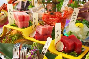 【本日の鮮魚＋高知県産本鮪の食べ比べ】「土佐銘魚7種盛り合わせ」はこちらへのご変更も可能です。