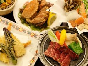 【贅沢膳】毛ガニ・摩周和牛の石焼・天ぷら盛合などのテーブルセット&地産地消ブッフェ(一例)