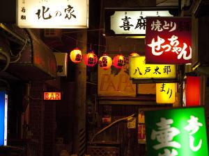 【たぬき小路】　中心街に８つ有る横丁の一つ。　映画のセットのようなザ・横丁。