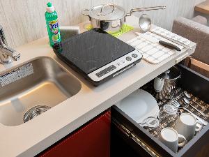 ミニキッチン（貸出備品）<BR>簡単な調理器具や食器をご用意しております