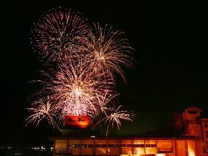 ８月は毎日湖上花火が上がります（前景の裏が柴山潟湖畔です）