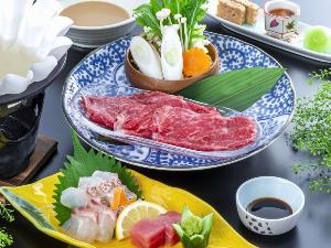 2021年1月~3月『華』コース。天然鯛・本マグロのお造り、おおいた和牛しゃぶしゃぶです。