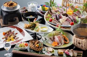 【旬彩物語／雪見コース】土佐鯛と四万十ポークのアゴ出汁鍋に牛ロースステーキ、旬魚の御造り＆鰹タタキ付