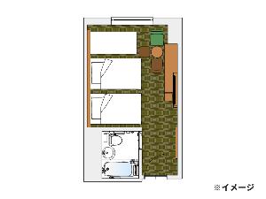 【客室】ツインルーム・3名利用時間取り一例・部屋広さ…21平米・宿泊人数…1～3名・ベッド幅…120cm