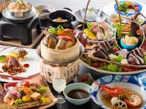 【旬彩物語／月光コース】伊勢海老具足煮に四万十うなぎと金目鯛の豪華蒸篭蒸し、絶品黒毛和牛のステーキ