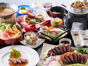 【旬彩物語／春風コース】金目鯛の春菜鍋に四万十ポークと初鰹の重ね揚げ、初鰹のタタキ7種味比べ付き