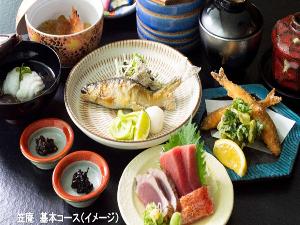 和食レストラン「笠庵 賛否両論」の和会席夕食一例