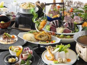 【旬彩物語／雪見コース】魚介たっぷりの寄せ鍋に牛ほほ肉のフリカッセ、旬魚の御造り＆鰹タタキ付