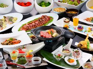 ＜夕食＞和洋折衷ハーフバイキング　前菜・造里・メイン料理等は個別提供【セルフサービス飲み放題付き】