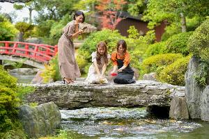 【施設】晴れた日には回廊庭園で鯉に餌やり体験も！