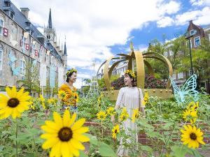 花の広場でもひまわりがあなたをお迎えします。