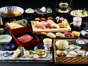 【ご夕食】道産牛しゃぶしゃぶと厳選ネタのお寿司がメインの和食会席。