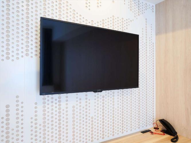  ベッドに横たわりながら楽しむ液晶テレビ。
