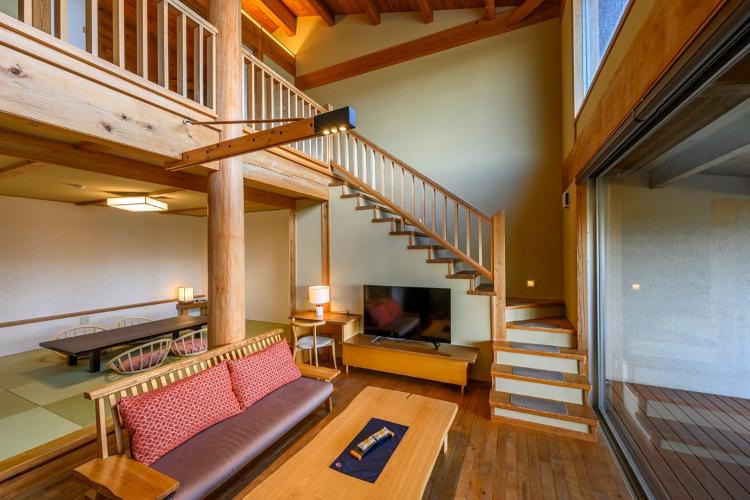 【離れ/メゾネット/眺望:海/源泉かけ流し】92平米/源泉かけ流し露天風呂/5名定員