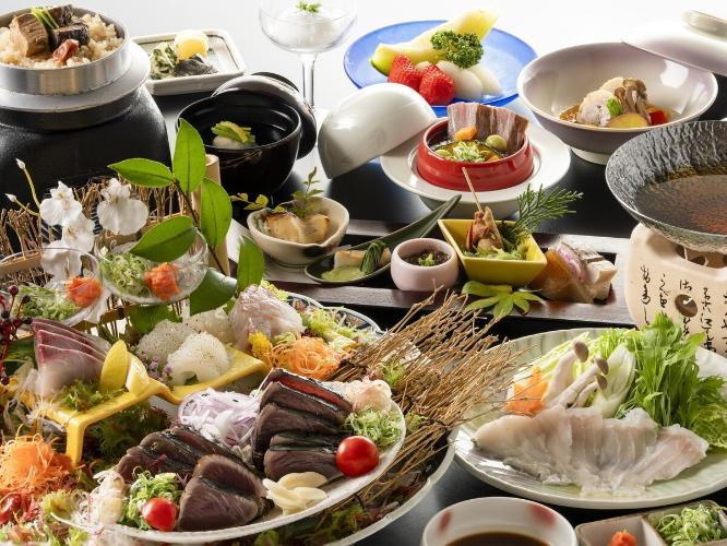 【旬彩物語／雪見コース】龍馬あなごのしゃぶ鍋や鰹の釜飯、土佐極鶏足摺キングのスープ煮など。