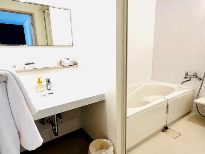 【和洋室デラックスツイン】洗面台とバスルームです