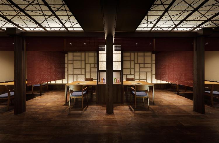 【お食事会場】ダイニング『蔵饗人〜KURAUDO〜』モダンな設えの空間でゆっくりお食事をお楽しみくださいませ。