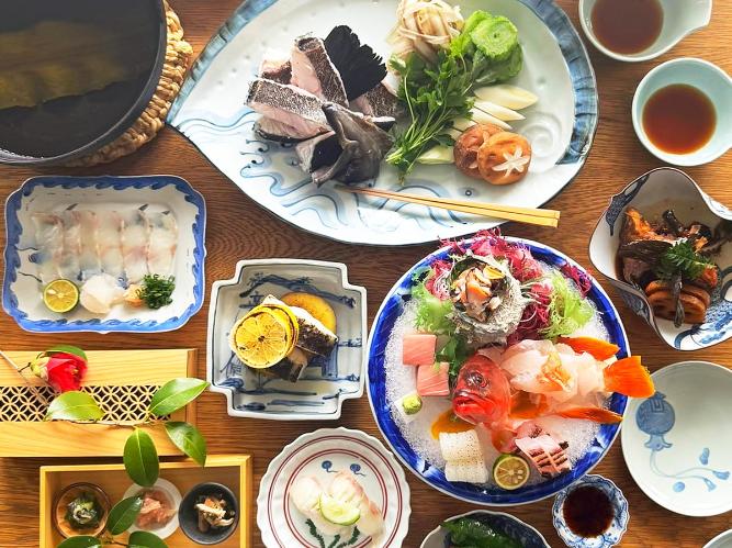 五島灘で獲れた天然クエプラン (お料理例）五島の海の幸を存分にお楽しみください。