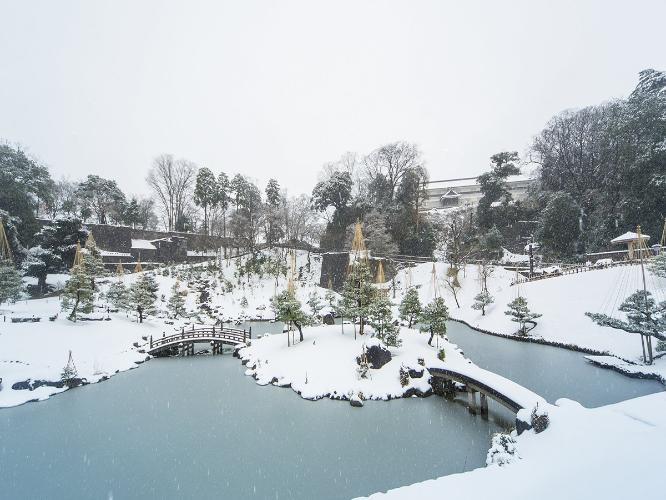 ■金沢城公園｜冬に咲く椿の赤と雪の白が美しいコントラストを描きます　[写真提供:金沢市]