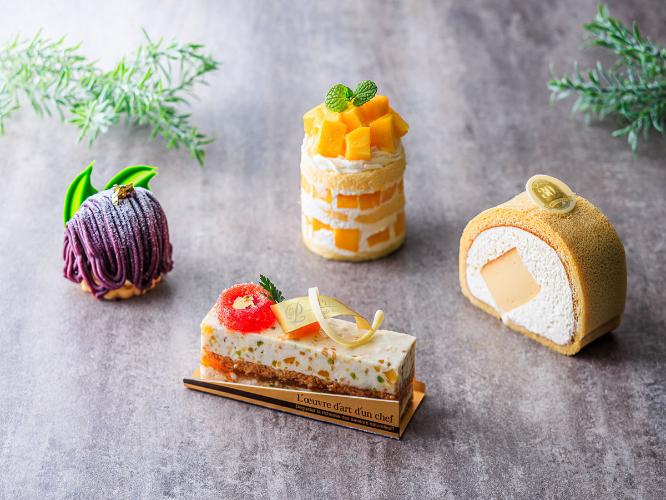 【季節のおすすめケーキ ～初夏～】あじさいモンブランなど、見た目も華やかな夏らしいケーキをご用意しました。