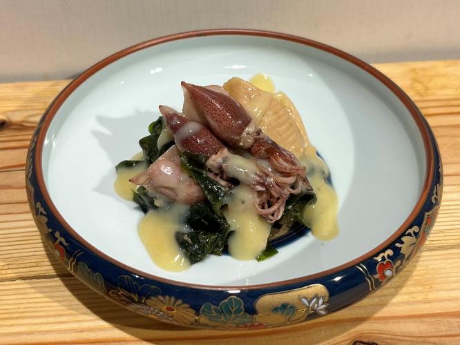 2025年春朝食メニュー　ほたるイカと筍・わかめの鉄砲和え