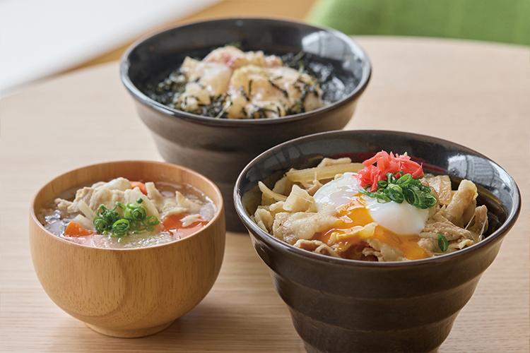 神戸ポークの豚丼・神戸ポークの豚汁・日替わりのお刺身のだし茶漬け