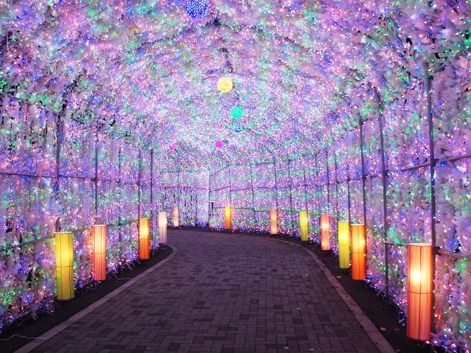 【イルミネーショントンネル】40万球の電飾が冬の温泉街を幻想的な雰囲気に彩ります。3/31まで