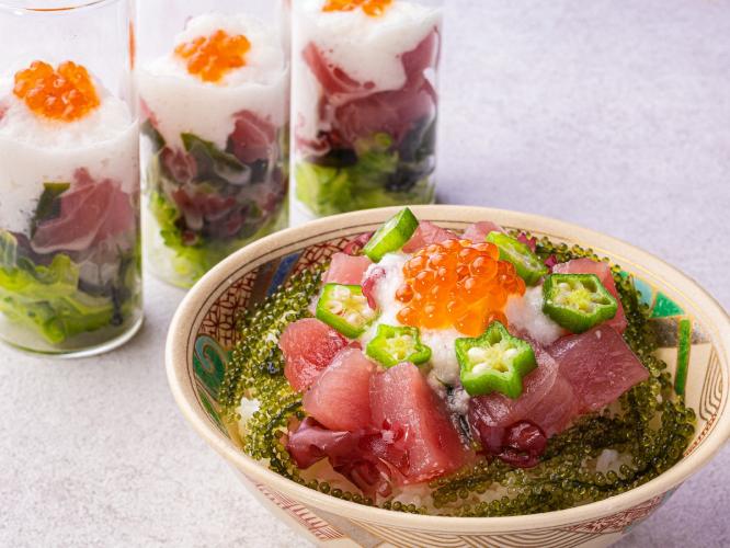 【プランタン】目の前で選ぶ、沖縄の宝石箱。カスタマイズ海ぶどう入り海鮮丼「海人の宝」