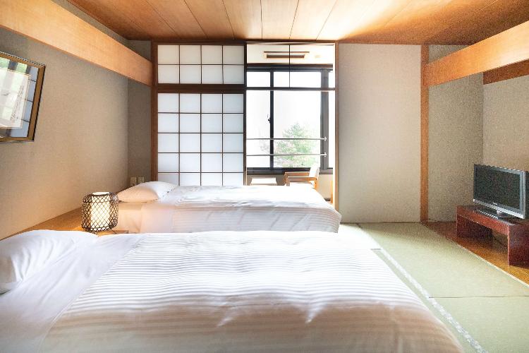 【お部屋】別館/しらすな庭/和室(ツインベッド)/8畳＋6畳/バス無/5名迄
