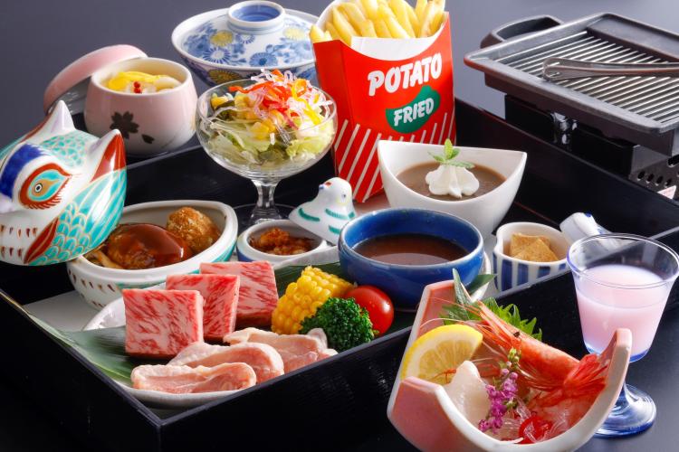 鳥取和牛と地鶏のわんぱくステーキセット(お子様セットのプランでご宿泊の場合は、追加2,200円で変更できます。)