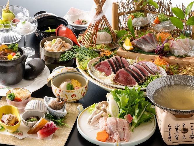 【旬彩物語／雪見コース】黒毛和牛によさこい尾鶏やどろめ、カンパチ旬魚などのお刺身、皿鉢料理を堪能！